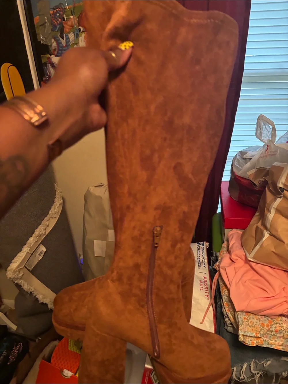 Women's Suede Platform Knee-High Boots - Brown